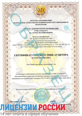 Образец сертификата соответствия аудитора №ST.RU.EXP.00014299-1 Вольск Сертификат ISO 14001